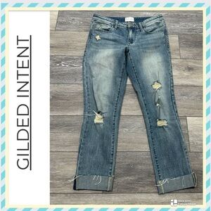Gilded Intent Women's Ripped Blue Boyfriend Jeans